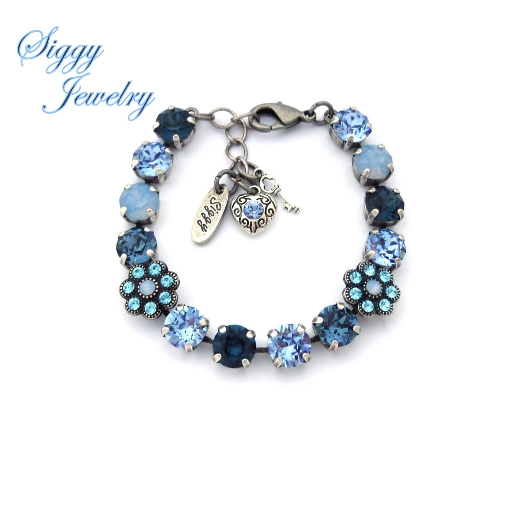 Swarovski Denim Flower Embellished Tennis Bracelet